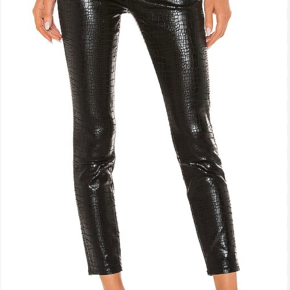 Black Croc-Embossed Women's Pants